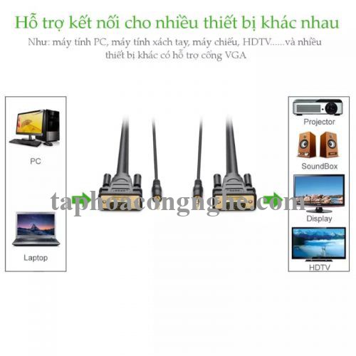 Ugreen 11628 5M màu Đen Cáp tín hiệu VGA hỗ trợ Audio 3.5mm VG102 30011628